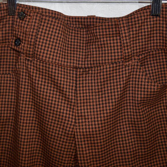 Urban Outfitters Brown Gingham High-Waisted Flare Pants | Size 4 - Picture 2 of 5